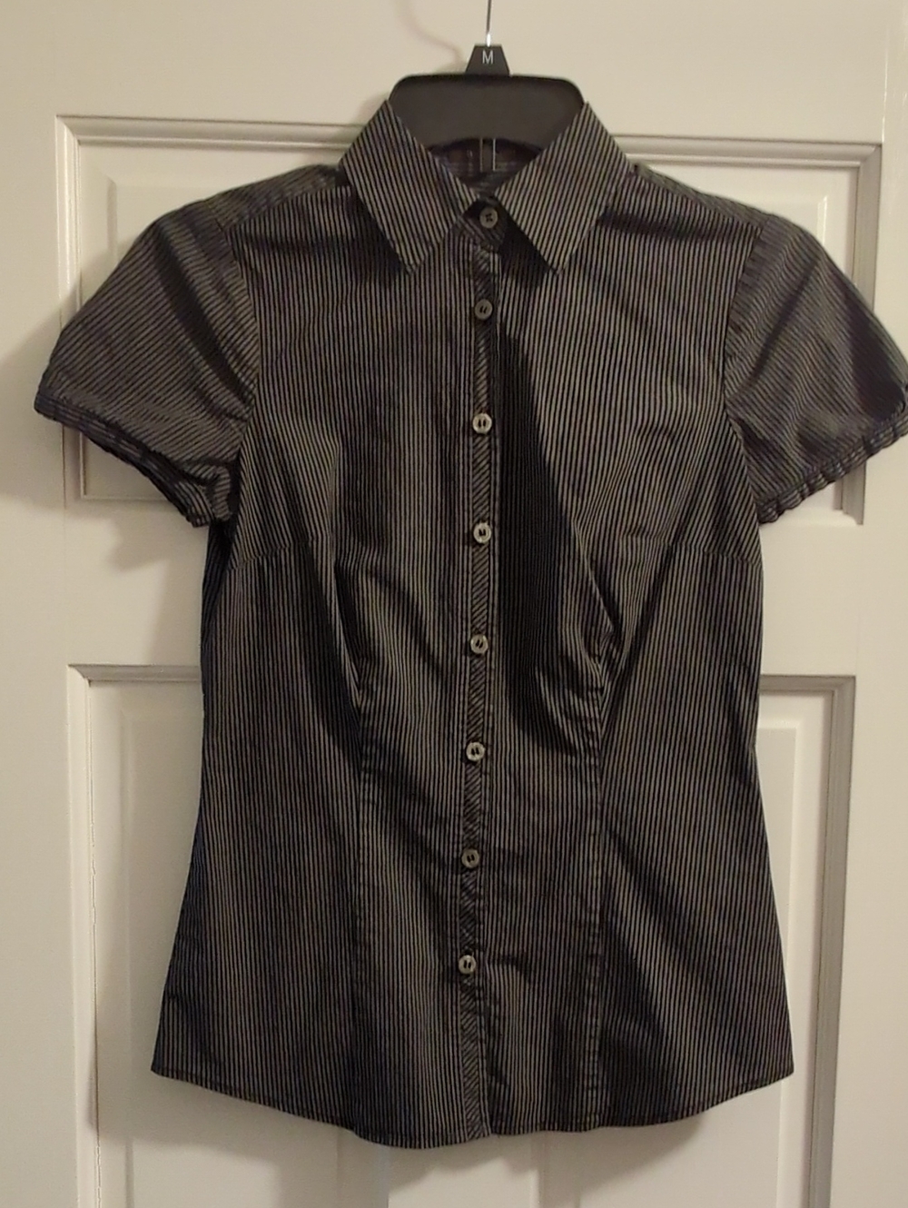 Black Gray Pinstripe Short-Sleeve Button-Down Shirt